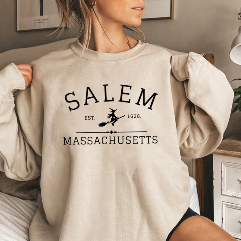 Salem, Massachusetts Crew Neck Halloween Sweatshirt Crew Neck Sweater