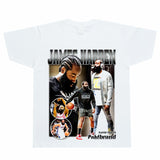 Basket Ball Star T Shirt Basketball Washed Distressed James Harden Printed T-shirt Retro Short Sleeve Cotton