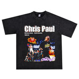 Basket Ball Star T Shirt Basketball Chris Pau Washed Distressed Printed Personalized T-Shirt Retro Short Sleeve