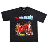 Basket Ball Star T Shirt Washed Distressed Printed T-shirt Short Sleeve Loose Retro Cotton