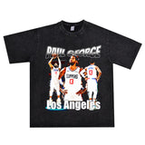 Basket Ball Star T Shirt Basketball Paul George Washed Distressed Printed T-Shirt Vintage Cotton Short Sleeve