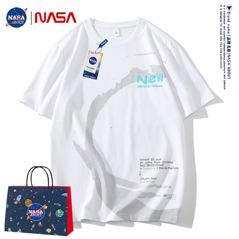 Nasa T Shirt Short-Sleeved T-Shirt Summer White Round Neck Printing