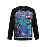 HS long-sleeve T-shirt graffiti portrait print loose version casual long sleeve