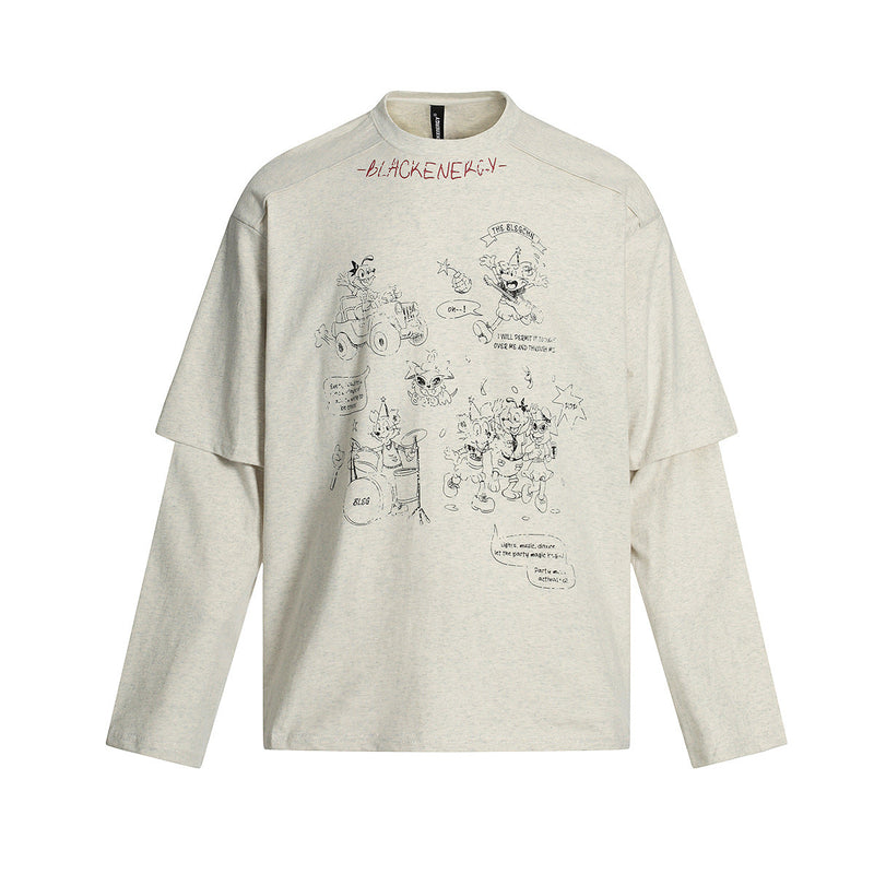 Unisex long-sleeved shirt autum washed fake two-piece