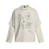 Unisex long-sleeved shirt autum washed fake two-piece