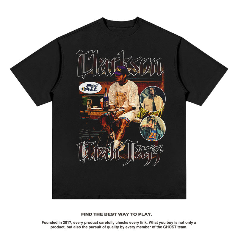 Nba Long Sleeve Shirt Nba T Shirt Clarkson Piston Basketball Star Printed Short Sleeve T-shirt