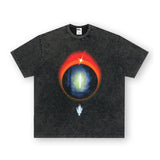 Vintage T-shirts Street Print Loose Front Shoulder Short Sleeve T-Shirt