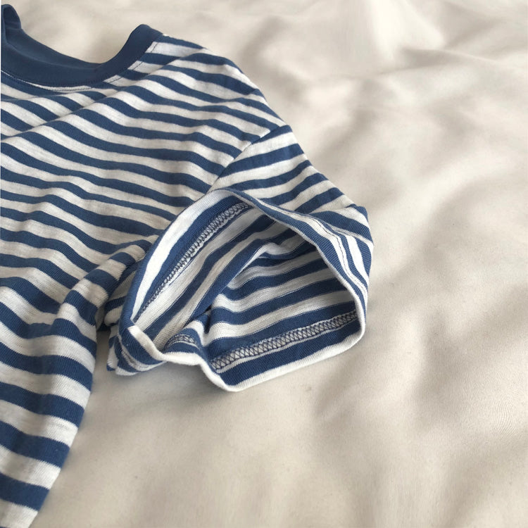Mariner Shirt Distressed Navy-Striped Shirt Loose round Neck Striped Short Sleeve T-shirt