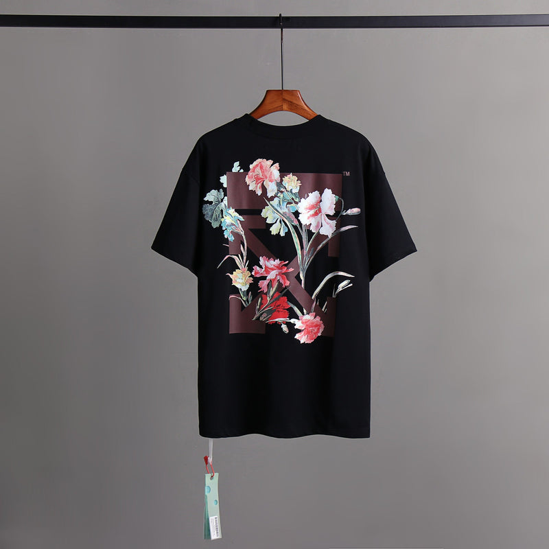 Off Whtie T Shirts Floral Heat Transfer Patch Men'S And Women'S Same Style Fashion Brand Short Sleeve