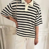 Mariner Shirt Striped Short-Sleeved Polo Shirt Men's Korean-Style Trendy Summer Loose Lapels T-shirt
