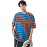 Mariner Shirt Navy-Striped Shirt Cotton Short-Sleeved T-shirt Men and Women Loose Retro Stripes