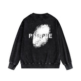 Purple Brand Distressed Sweatshirt Fashion Washed Black Long Sleeves Top