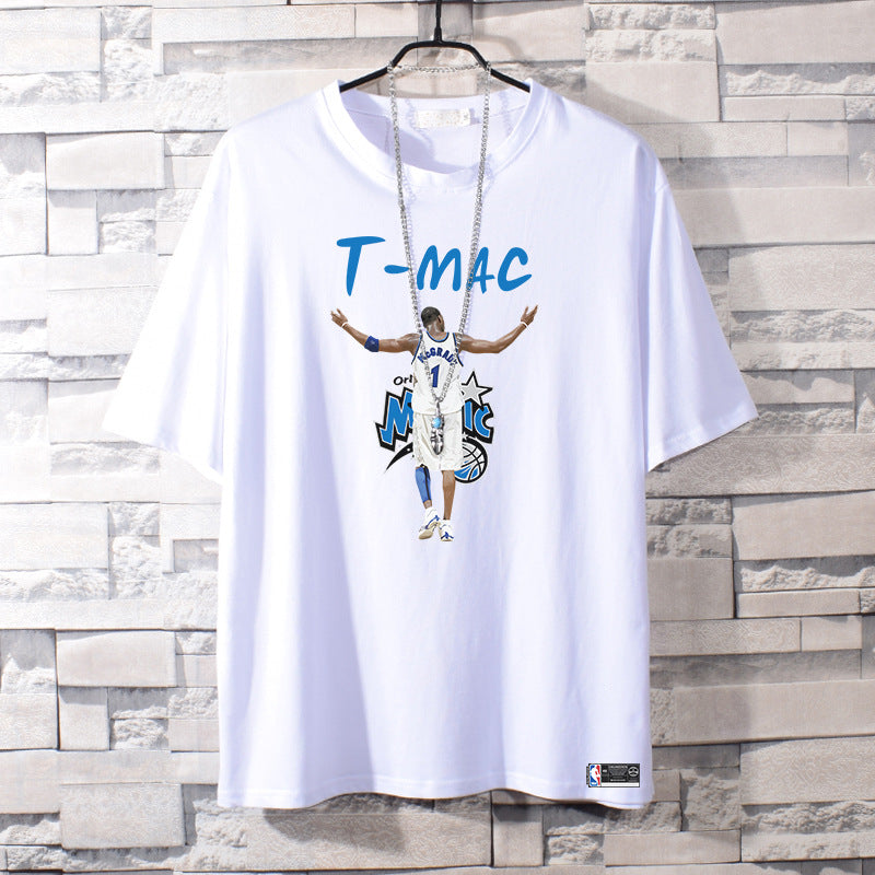 Basketball Sports T Shirt Short-Sleeved T-Shirt Men'S Magic Mcgrady No. 1 Basketball Sports Training Wear Student Loose