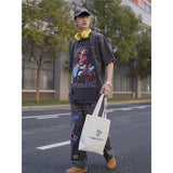 Basket Ball Star T Shirt Basketball Washed Distressed Printed Short Sleeve American Retro T-shirt Pure Cotton