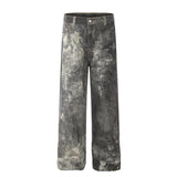 Unisex Pants Distressed Ink-splashed Wide-leg Jeans