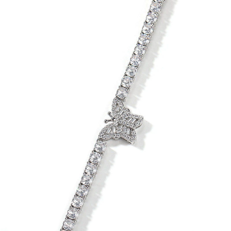 Chains Hip Hop Butterfly Tennis Chain Fashion Collarbone Chain Copper Zirconium Spectrum