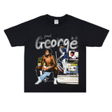 Basket Ball Star T Shirt Basketball Paul George Washed Distressed Printed T-Shirt Vintage Cotton Short Sleeve