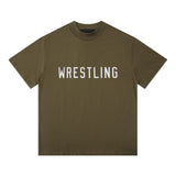 Fog Essentials T Shirts Autumn and Winter FOG Double Line Flocking Letter Crew Neck Short Sleeves