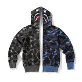 Bathing Ape Hoodie Color Matching Zip Full Open Camo Shark Hooded Sweater Jacket