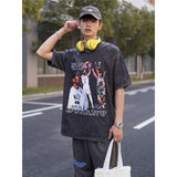 Basket Ball Star T Shirt Basketball Kevin Durant Washed Distressed Printed T-Shirt Personalized Short Sleeve Pure Cotton