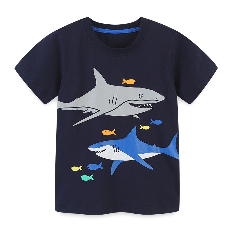 Boy T Shirt Summer Boys' T-shirt Children's Short Sleeve T-shirt Knitted Cotton Children's round Neck Cartoon