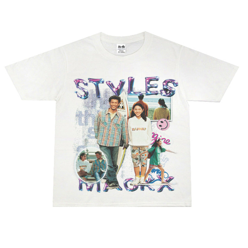 Film Star T Shirt Loose Heavy Crew Neck Street T-shirt