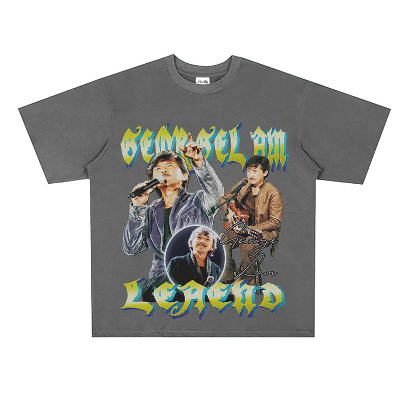 Film Star T Shirt Music Singer Lin Zixiang Loose Heavy Weight Retro Street Cotton T-shirt