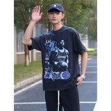 Basket Ball Star T Shirt Basketball Washed Distressed Printed T-shirt Retro Short Sleeve Hip Hop round Neck Loose
