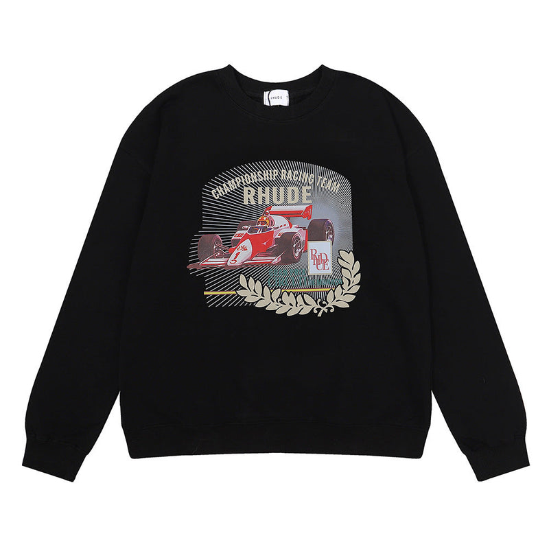 Rhude Hoodie F1 Racing Car HD Printed Hip Hop Men and Women Casual round Neck Sweater