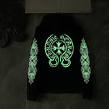 Chh Chrome Hearts Hoodie graffiti big horseshoe print hand-painted luminous hooded sweater