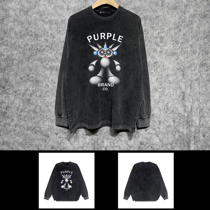 Purple Brand Distressed Long Sleeve Shirt Fashion Distressed Loose Long-sleeved Top