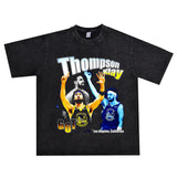 Film Star T Shirt Klaythompson Washed Distressed Printed American T-Shirt Retro Loose Short Sleeve