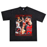 Basket Ball Star T Shirt Basketball Zach LaVine Washed Distressed Printed Cotton T-shirt Short Sleeve