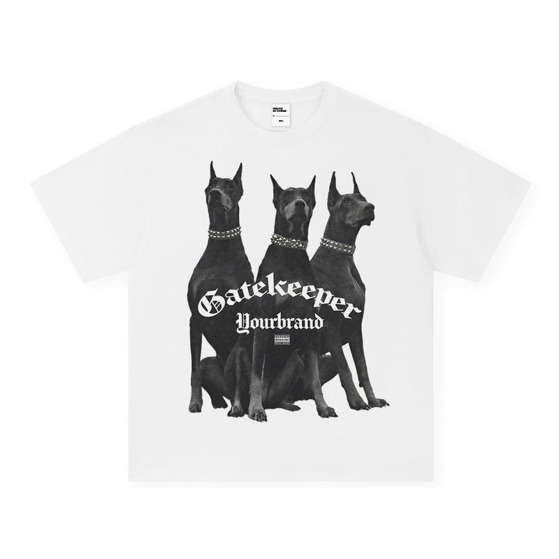 Vintage T-shirts Doberman Street Print Long Short Sleeve T-Shirt Cotton