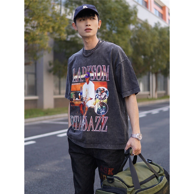 Basket Ball Star T Shirt Basketball Clarkson Washed Distressed Printed American T-shirt Retro Short Sleeve