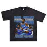 Basket Ball Star T Shirt Basketball Paul George Washed Distressed Printed T-Shirt Vintage Cotton Short Sleeve