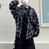 MIJKO Mens Jacket Fake Two Piece Splicing Black and White Grid Jacket