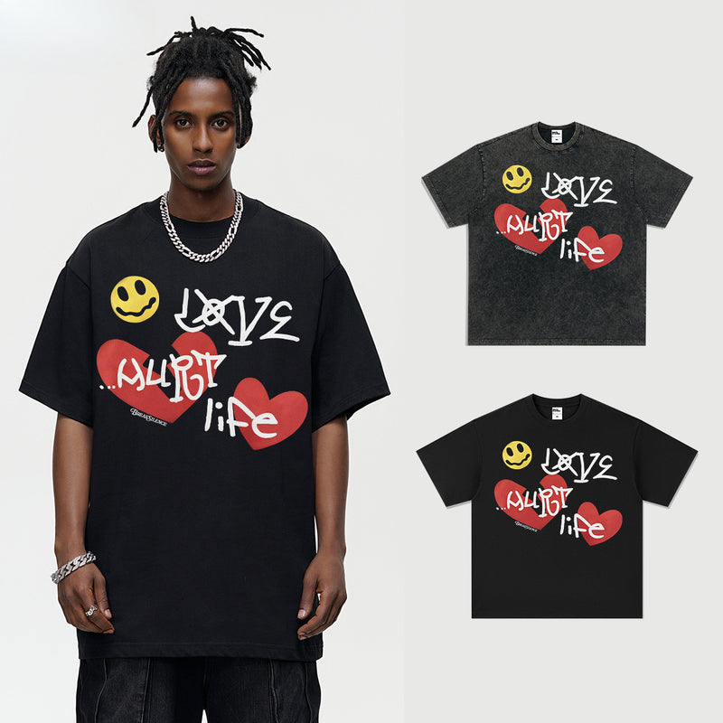Vintage T-shirts Summer Love Graffiti Short Sleeve T-Shirt