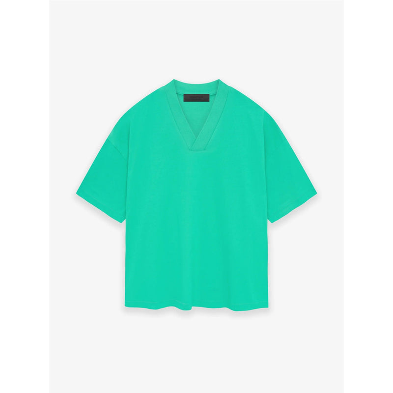 Fog Essentials T Shirts Spring Summer FGO Double Line Flocking Letter V-Neck Short Sleeve