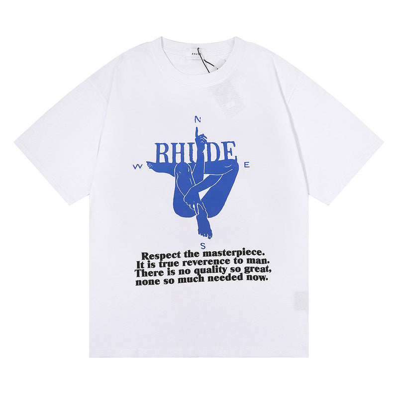 Rhude T Shirt Body Yoga Print Hip Hop Men and Women Same Loose Casual