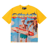 Godspeed T Shirts Beach Skull Surfboard Print Cotton Casual Short Sleeve Men and Women