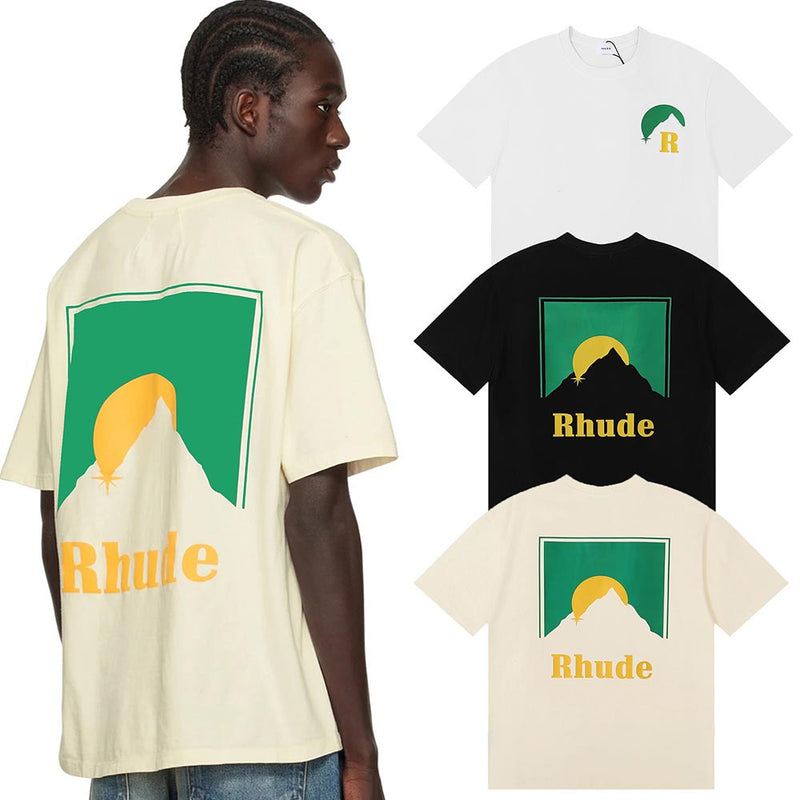 Rhude T Shirts Sunset Classic Print Cotton Casual Short Sleeve Men and Women
