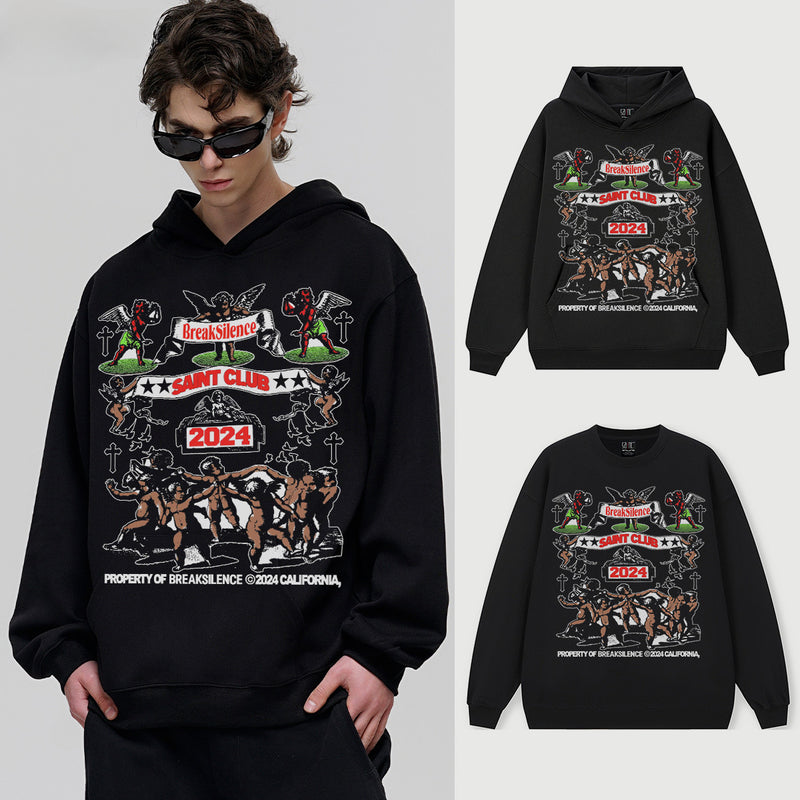 Vintage Hoodie print hooded sweater crew neck