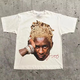 T-Shirt Vintage Portrait Letter Print Short Sleeve Men's