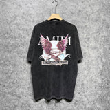 Amiri washed t-shirt flying eagle medal printing short sleeve