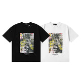 Purple Brand T Shirts Newspaper Printed Cotton Casual Short Sleeves Men and Women