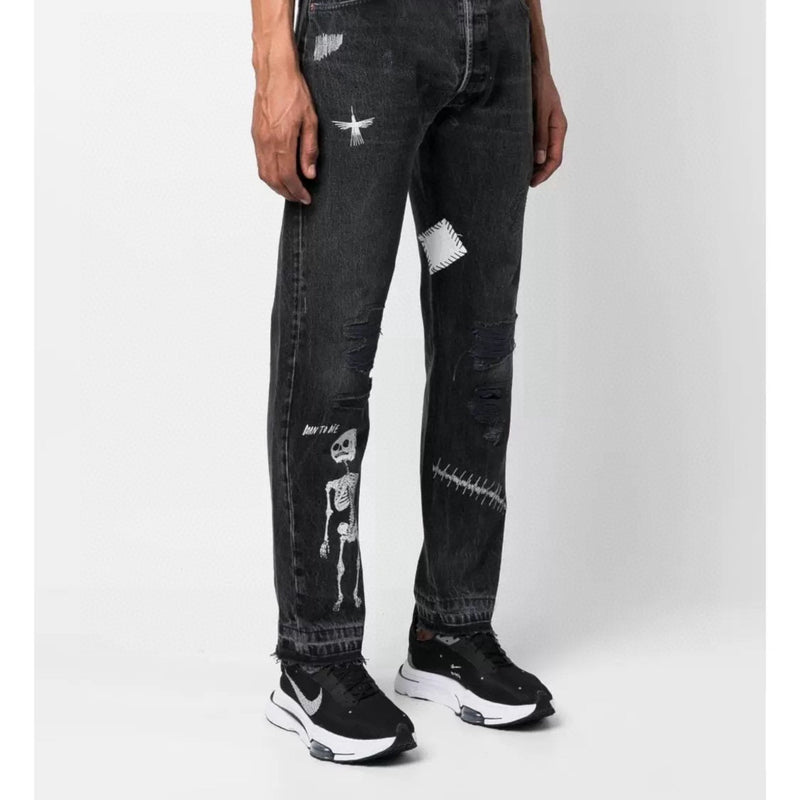 Gallery Dept Jeans Skull Alphabet Patch Heavy Industry Washed Jeans