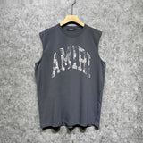 Amiri tank top with cracked curved letter cut outprinting