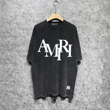 Amiri washed t-shirt with stacked letter foam printing short sleeves