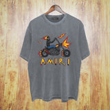 Amiri washed t-shirt motorcycle skull printing short sleeves